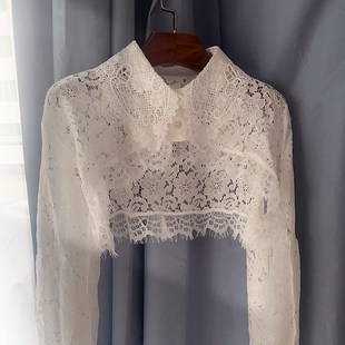 时尚轻薄防晒衣女款夏季2023新款短款修身罩衫长袖蕾丝防晒衫薄款