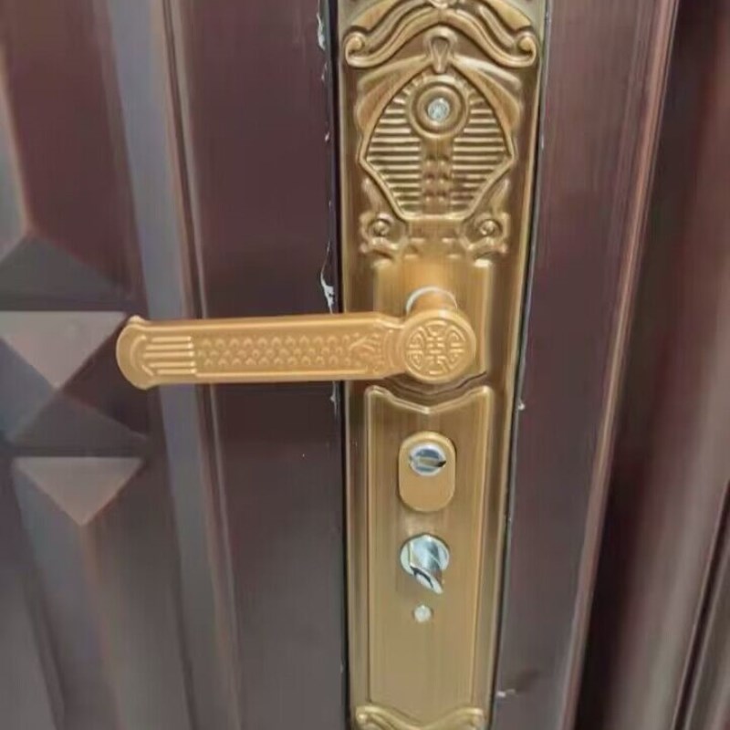 防盗门锁拉手把手面板黄古铜门锁拉手标准尺寸孔距235