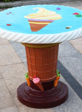 户外公园玻璃钢座椅卡通雕塑装饰园林景观创意冰淇淋桌椅摆件