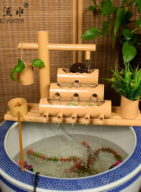 竹子流水摆件鱼缸石槽过滤器喷泉 取代氧气泵PVC竹筒水车流水摆件