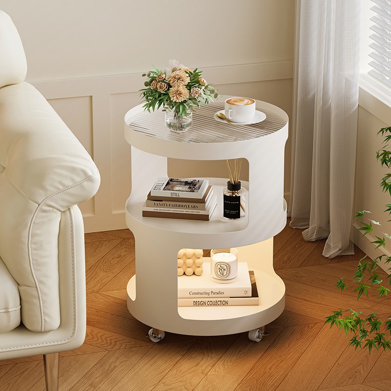 沙发边几可移动创意小圆茶几客厅茶桌奶油风铁艺床头柜推车置物架