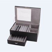 钢笔双层 展示盒13位大容量PU文具收纳钢笔陈列收藏盒 收纳盒皮质