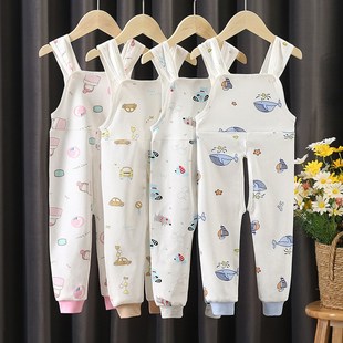 宝宝背带裤男宝纯棉婴儿开档裤子儿童男童背心式连体裤秋季叉叉裤