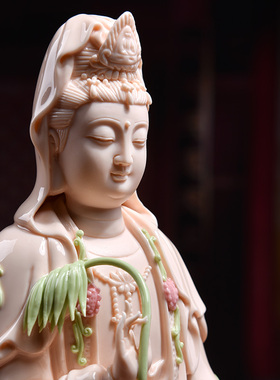 戴玉堂陶瓷微笑坐莲南海观音佛像客厅家用供奉摆件观世音菩萨神像