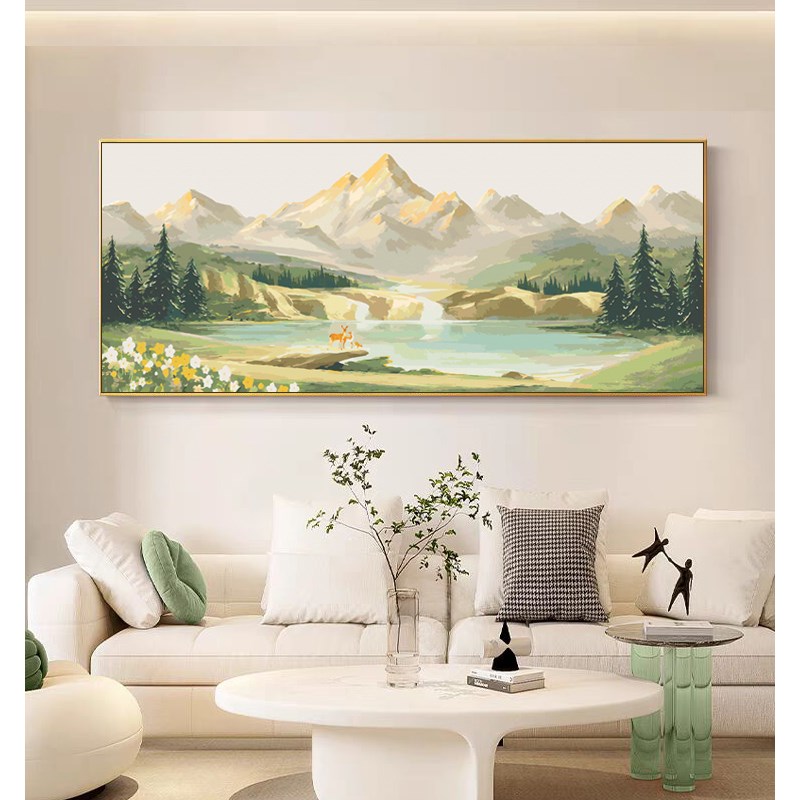 横版日照金山diy数字油画奶油风客厅山水风景高级感装饰画 聚宝盆