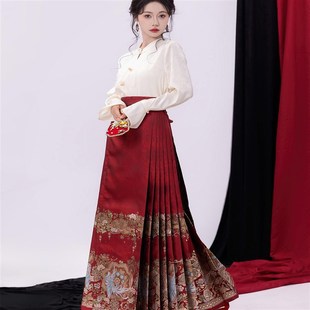马面裙敬酒服订婚红色日常汉服 凤凰仿妆花长款 云上织 镜花朱颜