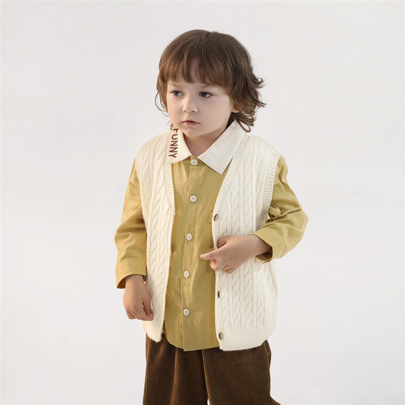 儿童针织衫马甲秋季男童开衫毛衣女童无袖上衣婴幼儿衣服宝宝背心