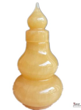 天然米黄玉空心葫芦摆件酒柜装饰品办公桌书房客厅纯手工工艺品