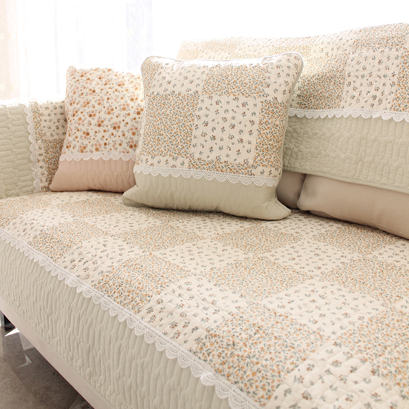 椿野 绿色粉色纯棉布艺田园可机洗四季防滑通用沙发垫防尘巾套罩