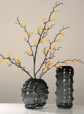 玻璃花瓶轻奢特厚黑色艺术品摆件客厅样板房售楼处酒店花器装饰品