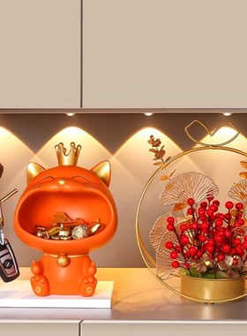 进门鞋柜上摆的收纳盒摆件招财猫玄关钥匙乔迁新居礼品入户客厅