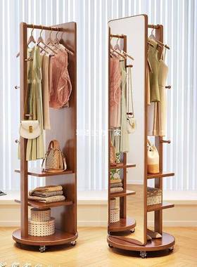 实用木可旋转穿衣镜家室挂落地可移UJL动收纳衣帽架一体全身镜卧