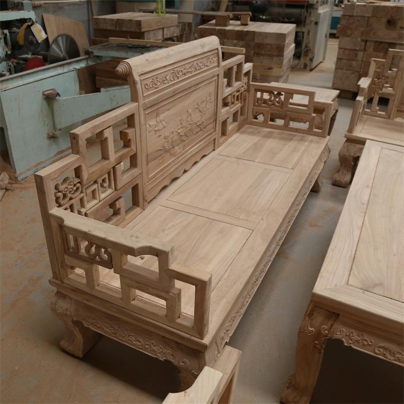 式全实中木发沙茶几组合客北厅方老榆木白茬白胚白坯IAR仿古工厂