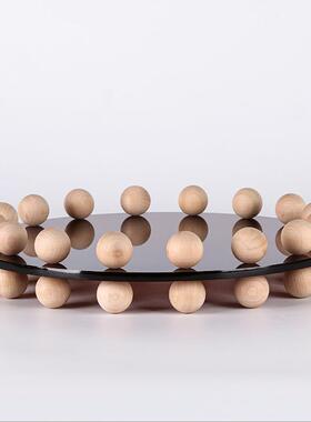 简约创意盘亚饰力圆形托盘克果盘客厅茶几桌面实MTP木珠点收纳品