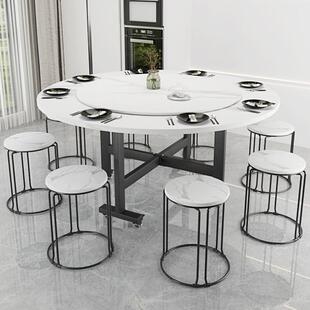 大户型家简用可动折叠餐可桌8移MQA 10人大圆桌三折叠移动易吃饭