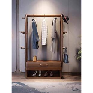 实木衣帽架TMC落地挂式衣架卧室简约新中带抽屉置架物功收纳柜子