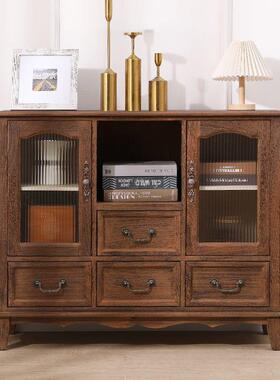 美实木餐边简约餐厅复古碟酒柜茶水靠墙用家客式厅收纳碗IWI储物