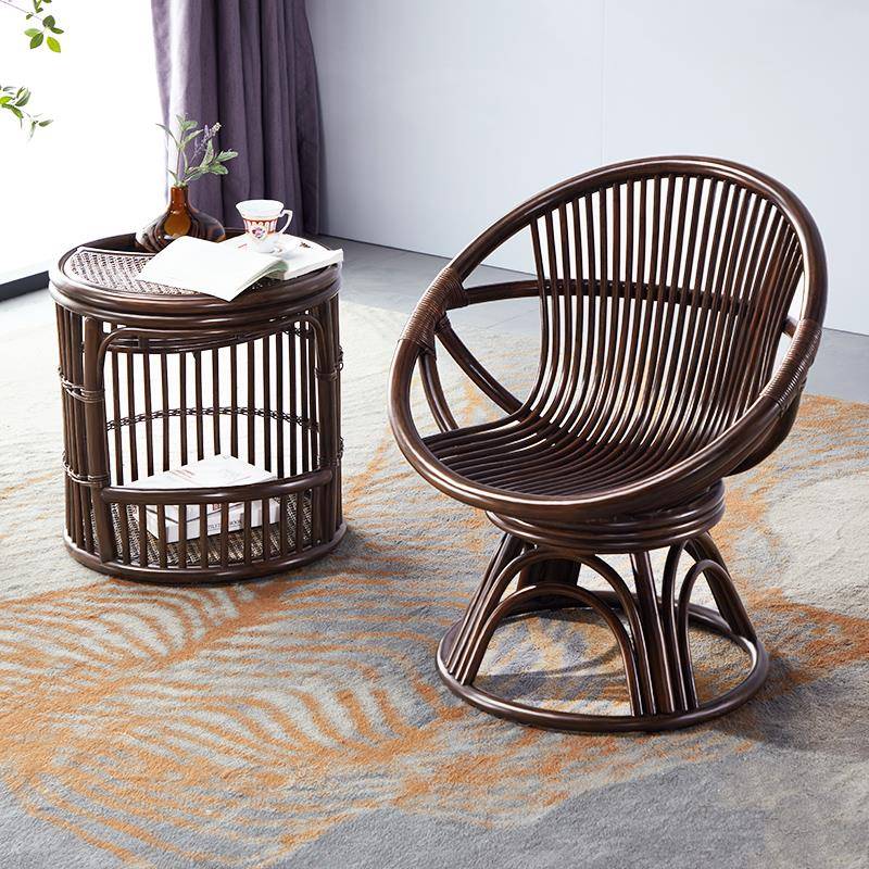 0A藤椅阳台家休老闲腾椅天然真藤藤编用旋转椅子滕椅椅人JMH靠背