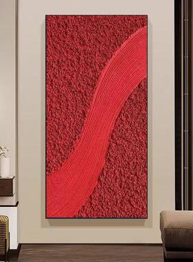 手TZQ绘油画大红色画玄关装饰丙烯玄石英砂厚壁肌理挂画入户幻酒