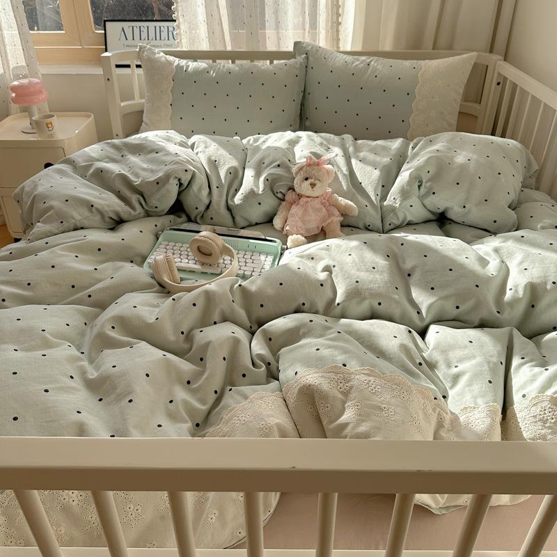 202款A类法式新小清新皱皱纱花边蕾丝水棉床上四SNJ件洗套床笠5宿