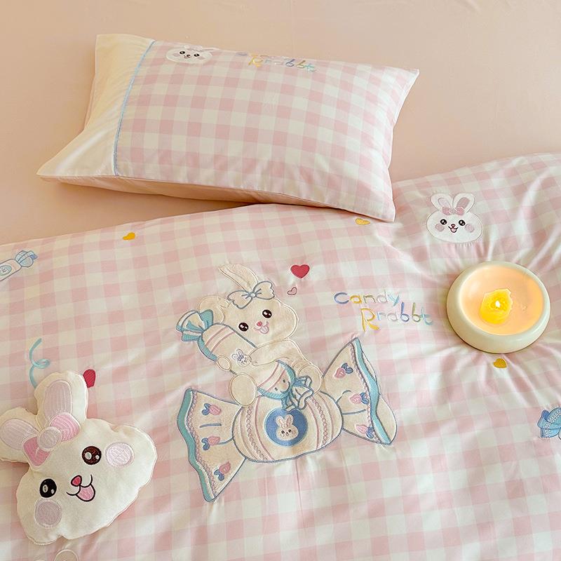 孩公主风丨棉全S100长绒SAT棉三件套四件套学生下铺印女花刺绣上