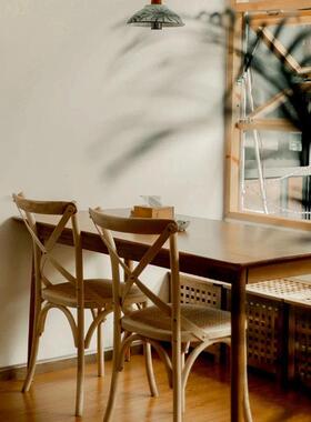 木古法式靠约背椅美式乡村FUP实木餐椅家用酒吧餐复厅婚礼简藤编