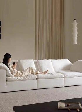 c艺lud羽云沙绒发棉RNQ麻布白色o奶油风客厅直排诧寂雪尼尔拆洗沙