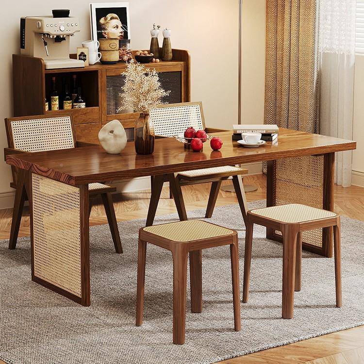 实木凳子家用可叠放结FNT藤编板凳实用小方餐凳桌客厅备用矮凳耐