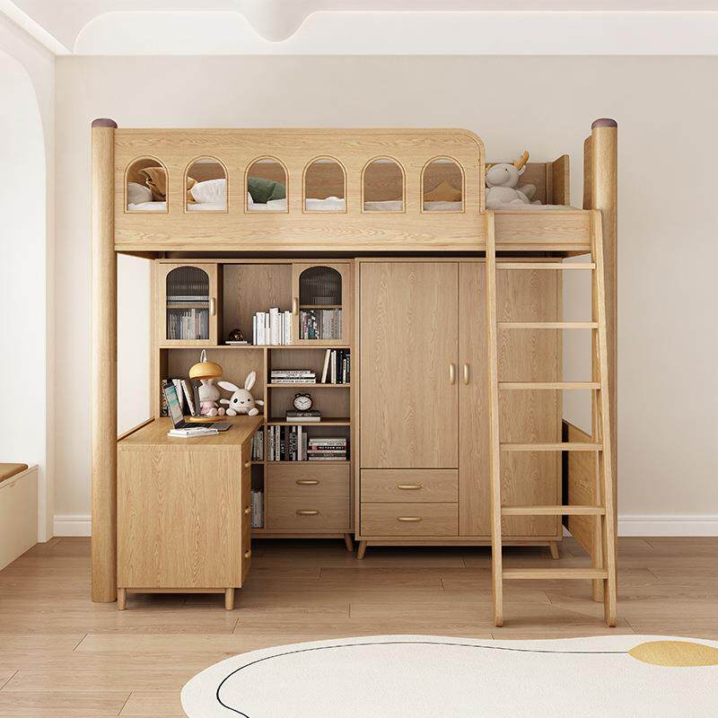 &床YT9001下桌下空上儿童床桌衣柜一体式小Z户型实木书高架床多功