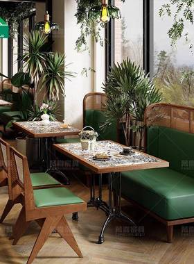 南风主题厅卡座沙餐发VKN茶餐厅湘菜馆饭店中式洋餐编藤桌厅椅组