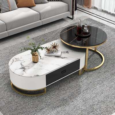 玻璃茶几轻奢椭圆形CVN茶几桌客厅家用圆形现茶几小代户柜型电视