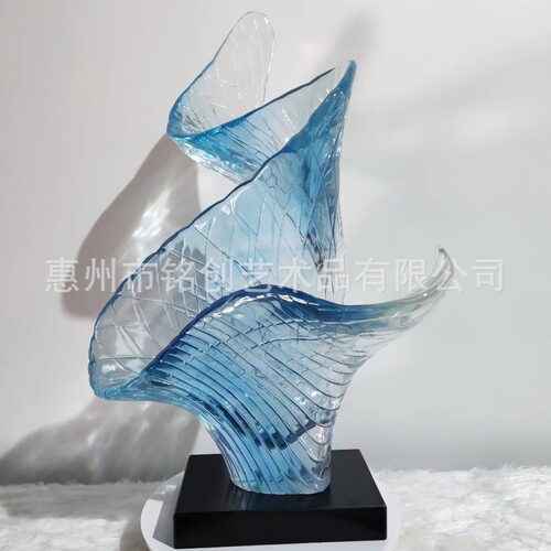 酒店大堂摆件轻奢玄关客厅装饰品艺术风生水起雕塑透明现代雕塑