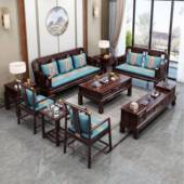 新中式 牡丹实木沙发客组合别墅冬夏两用古典雕花澳全 洲酸枝实ZN
