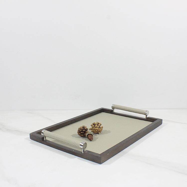 现代奢高摆端皮革香实薰轻蜡烛木托盘样板间售楼处客厅GOL茶几桌