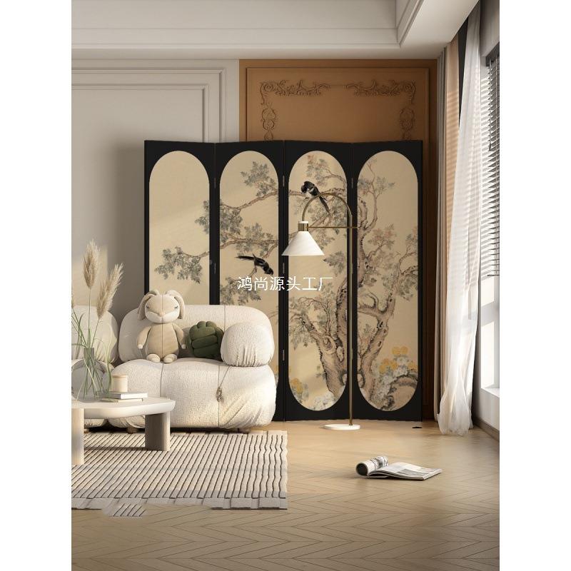 法式中古花鸟风屏隔断客厅代简约可关移现动办公室玄KWW卧室遮挡