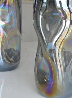 欣可家居彩轻奢炫琉璃花瓶样板间FYS楼部餐售桌灰色装饰花瓶摆件