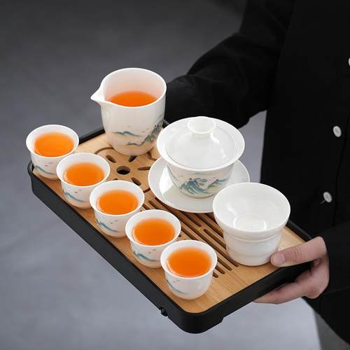 羊脂玉茶具套装行功夫旅茶21-1025具茶整套盖碗礼茶杯银行品l盘og