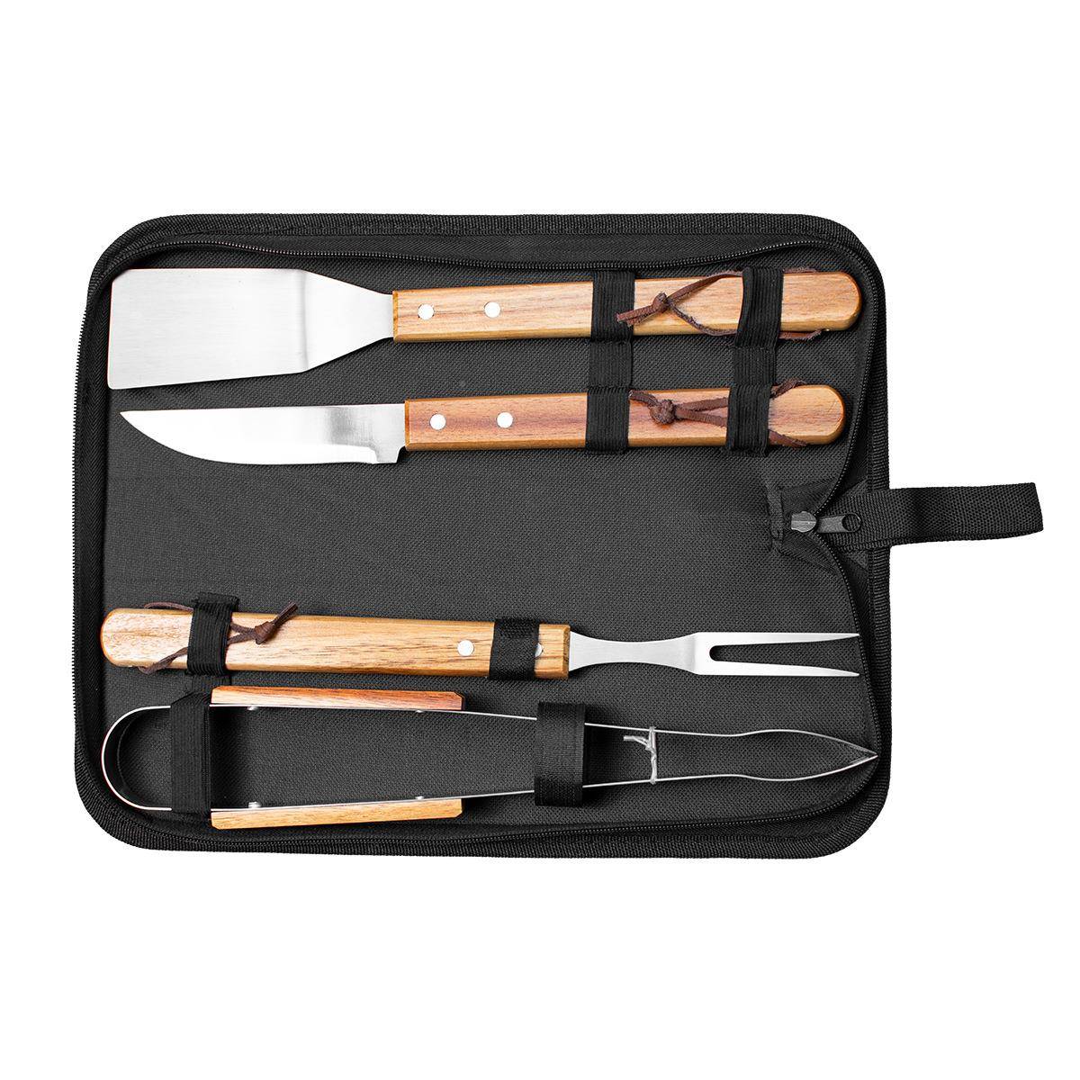 森绿相思木柄菜板实木手烧烤工具五件装套牛津布袋装户PTP外烤具