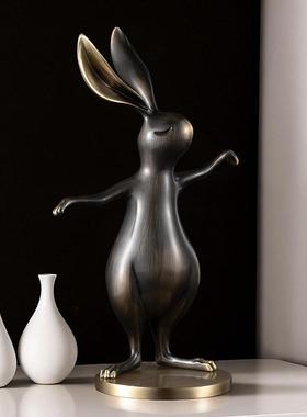 纯黄客铜兔子摆创铜意玄关厅软装饰品DZHT青动物雕塑样板件间摆设