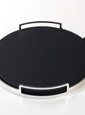 饰北欧风皮托革GSG提手金属圆形盘客厅卧置物收纳盘室家居软装品