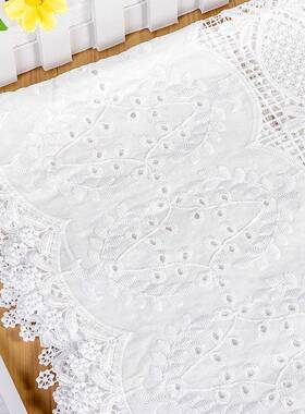 天缘新品布满幅棉布牛丝线镂空家居奶窗帘桌布装饰SC20958A料面服