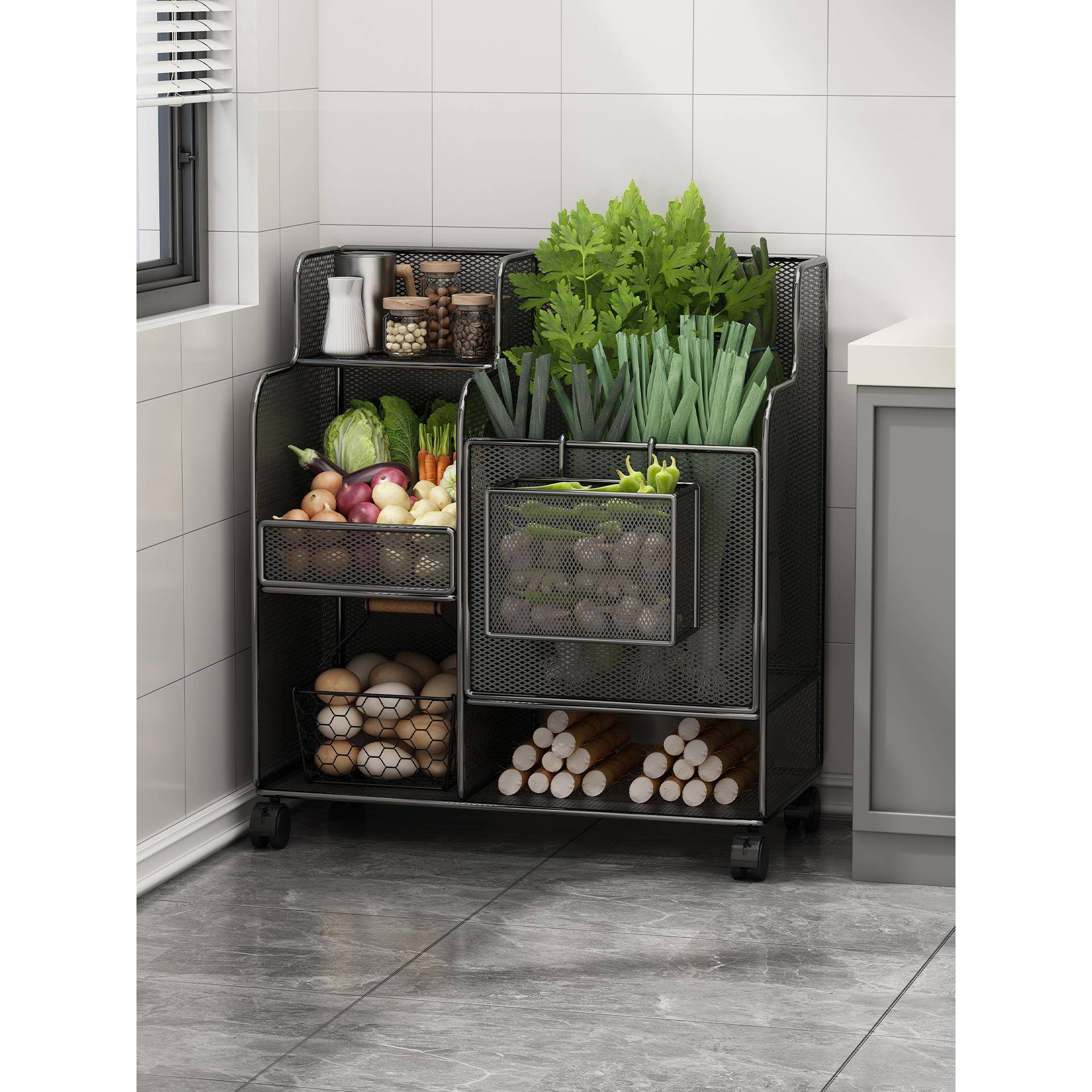 带轮小菜推车蔬RDP置物架厨房果落多层地家用零食水收纳菜篮子置
