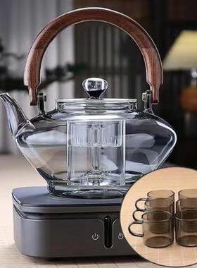 大量玻璃提梁陶壶蒸煮双用星空壶胡桃提梁蒸茶器电炉可容AWI用木