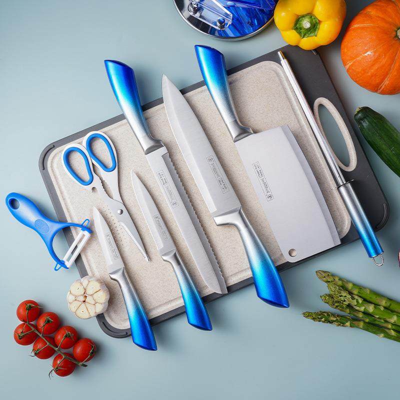 新款全套刀具装礼套品套不刀渐变套刀切菜刀5839件套套刀锈钢底座