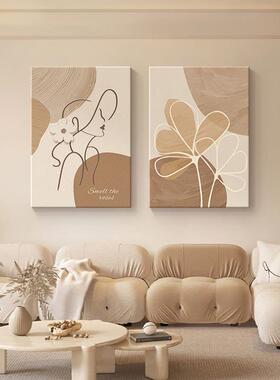 现代简约卧室床装饰画抽象头线条xw8077物墙挂画奶油风原人木风客