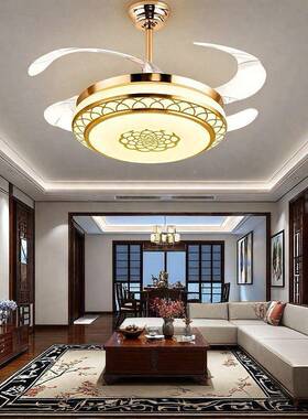 s%隐形风扇灯家用客厅吊41517扇卧室静新式le中d风灯扇灯简约音吊