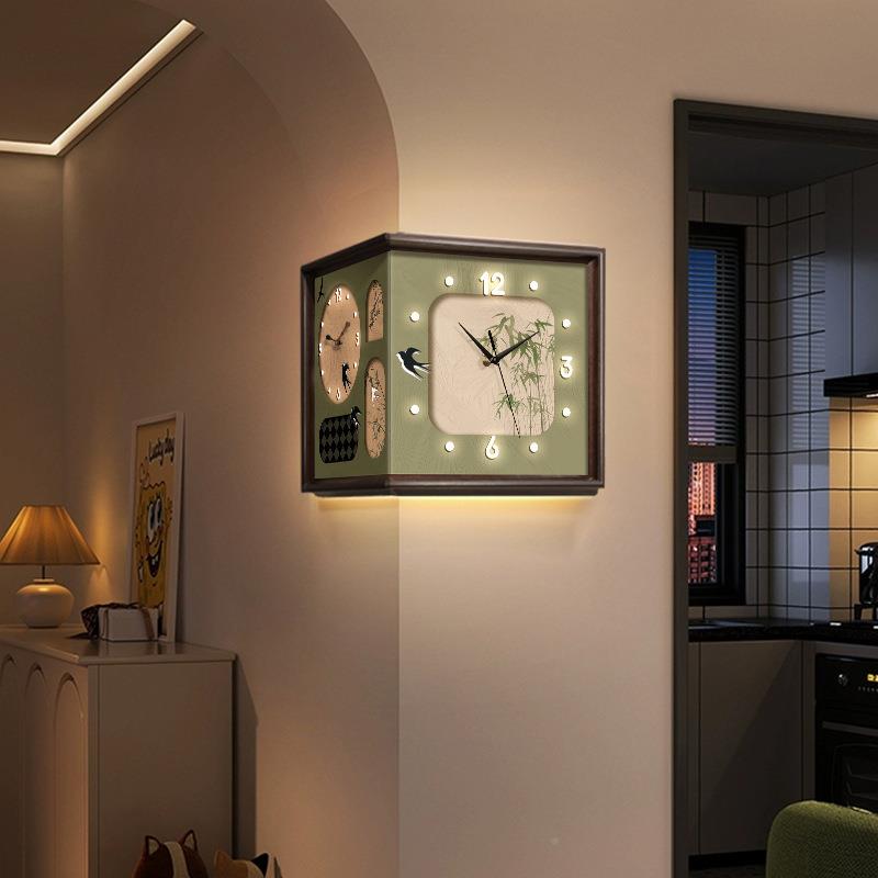 55N2拐中025新款古风角转角双面PVP挂钟客厅复古角时钟免打孔阳万