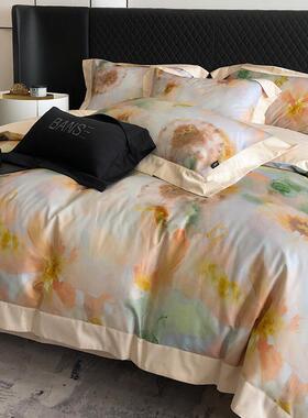 新1款0LPNs支匹马棉件套纯0棉数码印花轻奢油画风四全棉花卉床上