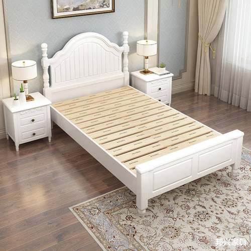 白美式色实木人床1.2米橡木单人床1米1.35现代简约双床1.5al-7269