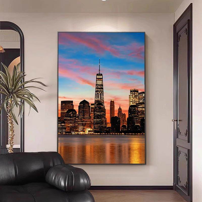 简城约现代厅件玄关市GOX风景挂画艺术装置美式落地客摆建筑软装